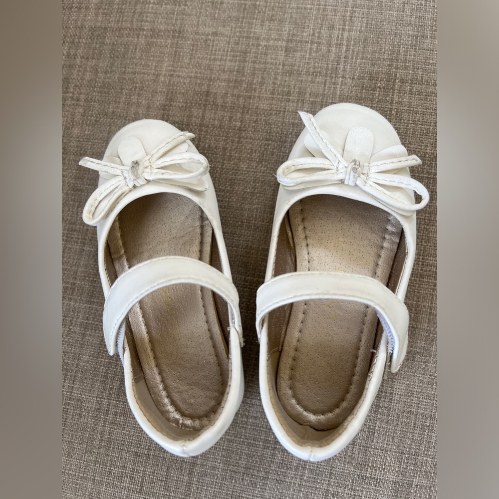 White Kids Leather Princess Shoes with Bow Non Slip Children Ballet